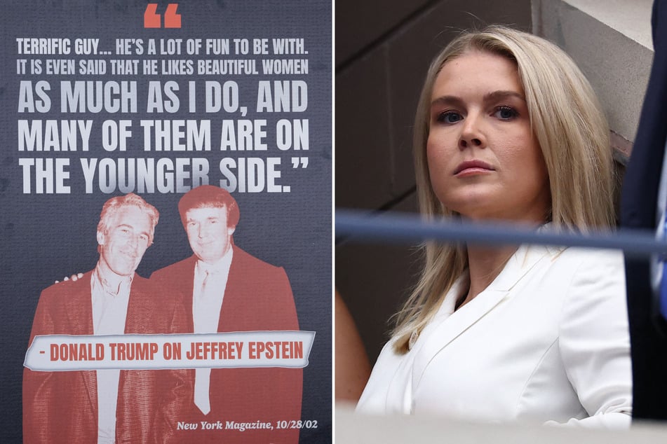White House Press Secretary Karoline Leavitt (r.) denied that President Trump signed a lewd birthday note for late sex offender Jeffrey Epstein (l.) after the letter was revealed on Monday.