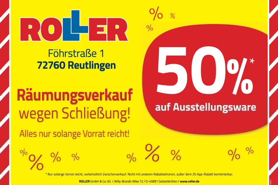 Beim Räumungsverkaufs von ROLLER in Reutlingen gibt's 50 Prozent Rabatt beim Möbelkauf.¹