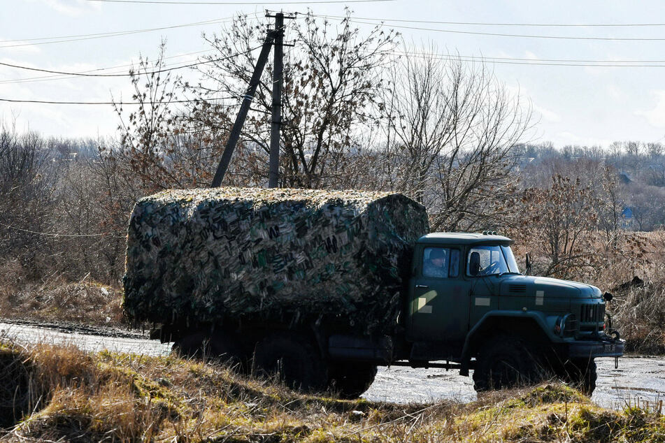 A Ukrainian military truck on the frontline of the conflict in eastern Ukraine.