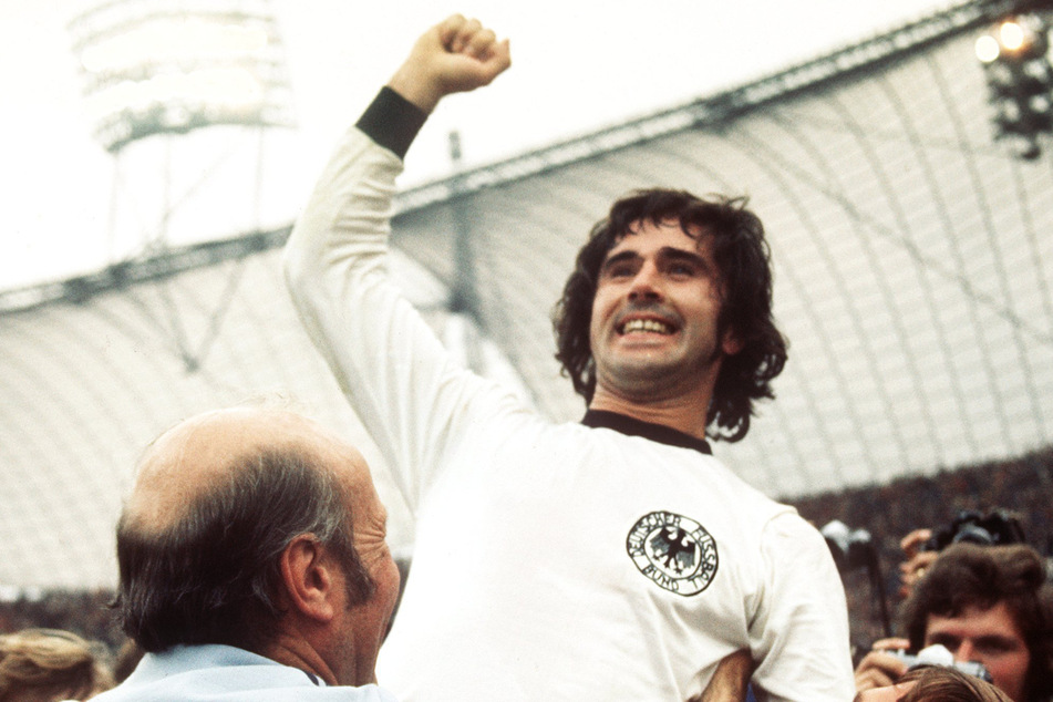 Gerd Müller jubelt am 7. Juli1974 über den Sieg im WM-Finale Deutschland gegen Niederlande.