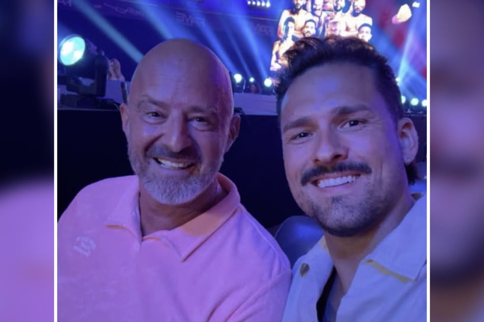Mit Malle-Barde Marco Cerullo (37, r.) besuchte Steves am Samstagabend das Promi-Boxevent "Fame Fighting" in der Leverkusener Ostermann-Arena.