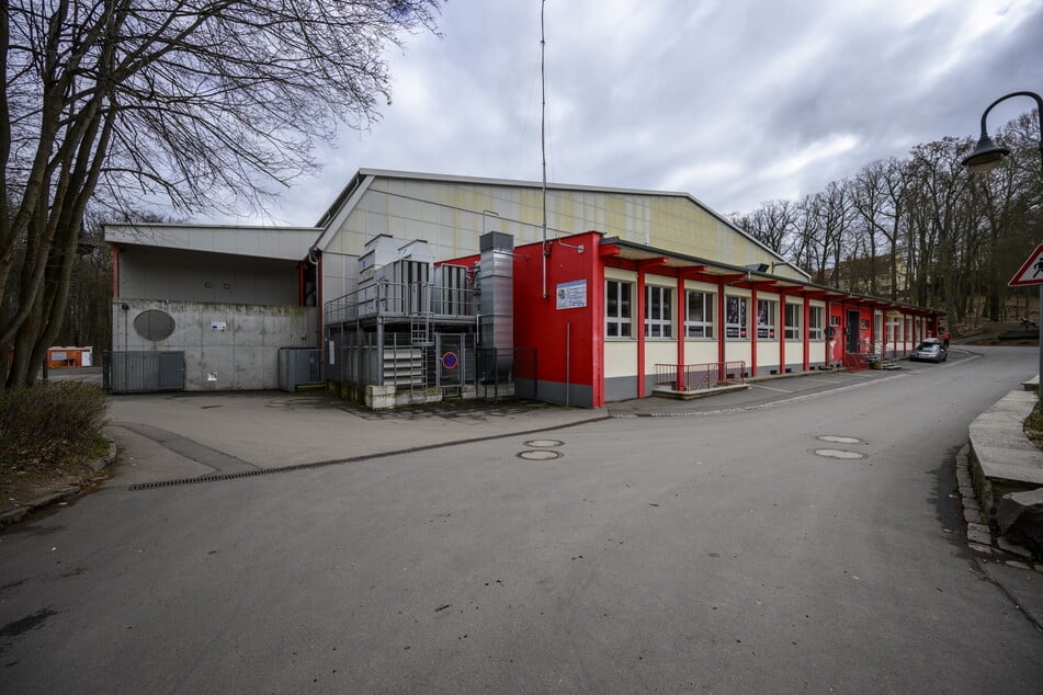 Die Statue steht gewöhnlich vor dem Eisstadion in Crimmitschau.