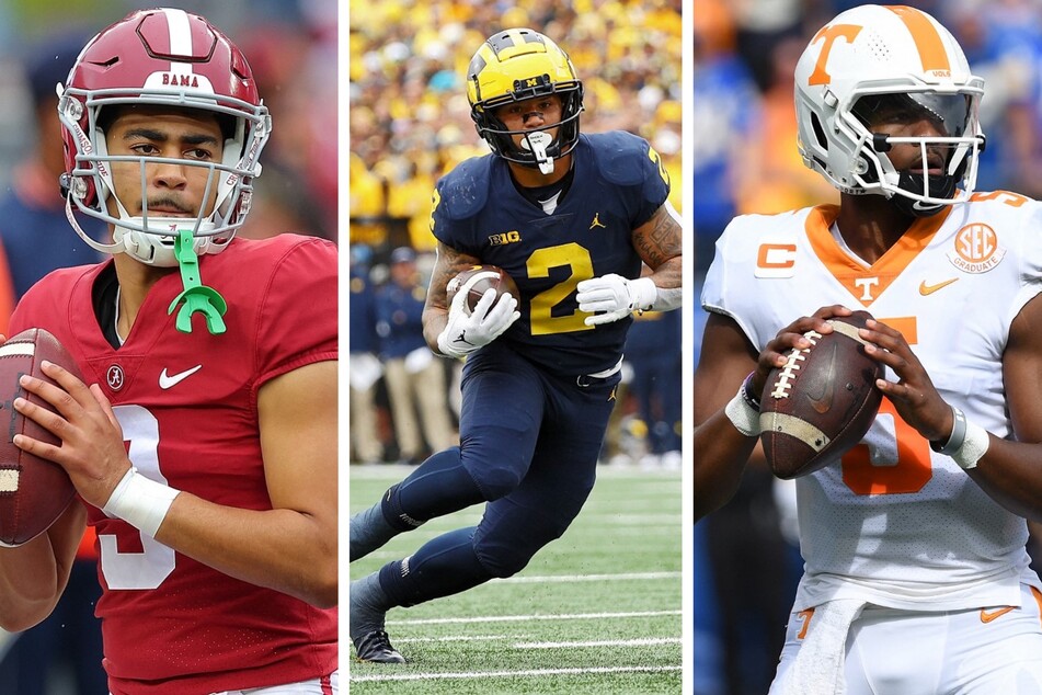 Alabama's Bryce Young (l), Michigan's Blake Corum (c), and Tennessee's Hendon Hooker (r) were all top players who finished in the top 10 of the Heisman Trophy voting list.