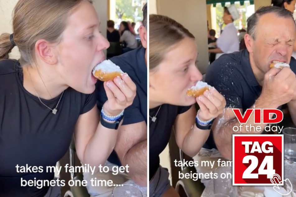 Today's Viral Video of the Day captures the hilarious moment a family laughed while eating a powdery dessert!