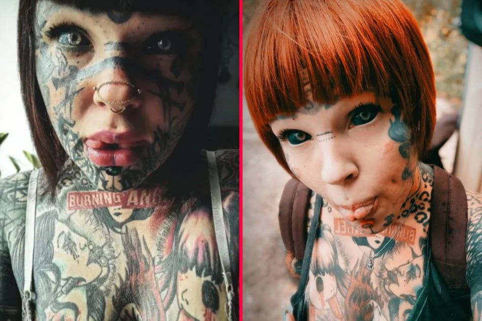 Heavily tattooed model splits tongue in half to look like a snake