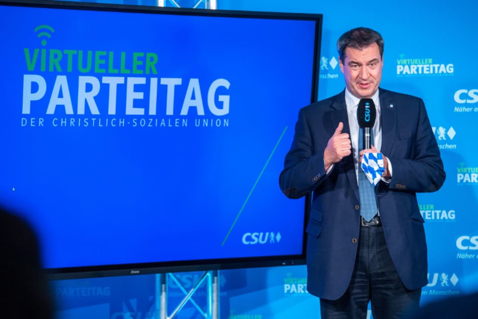 Markus Söder, CSU-Vorsitzender und Ministerpräsident von Bayern, bei seiner Rede beim virtuellen CSU-Parteitag in der CSU-Landesleitung.