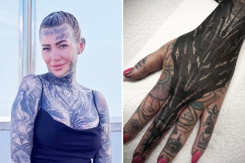 UK's most tattooed mom covers her hand in insane new blackout ink