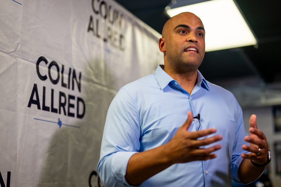 Colin Allred speaks to the media at a campaign event on October 3, 2024, in San Antonio, Texas, during his unsuccessful bid to unseat Senator Ted Cruz.
