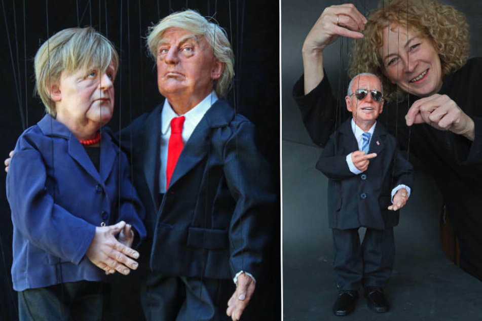 Bei Brigitte Schneider (54) hängt der neue US-Präsident Joe Biden (78, links) als Marionette in den Seilen. Auch Bundeskanzlerin Angela Merkel (66) und der scheidende US-Präsident Donald Trump (74) hat die Künstlerin schon modelliert.