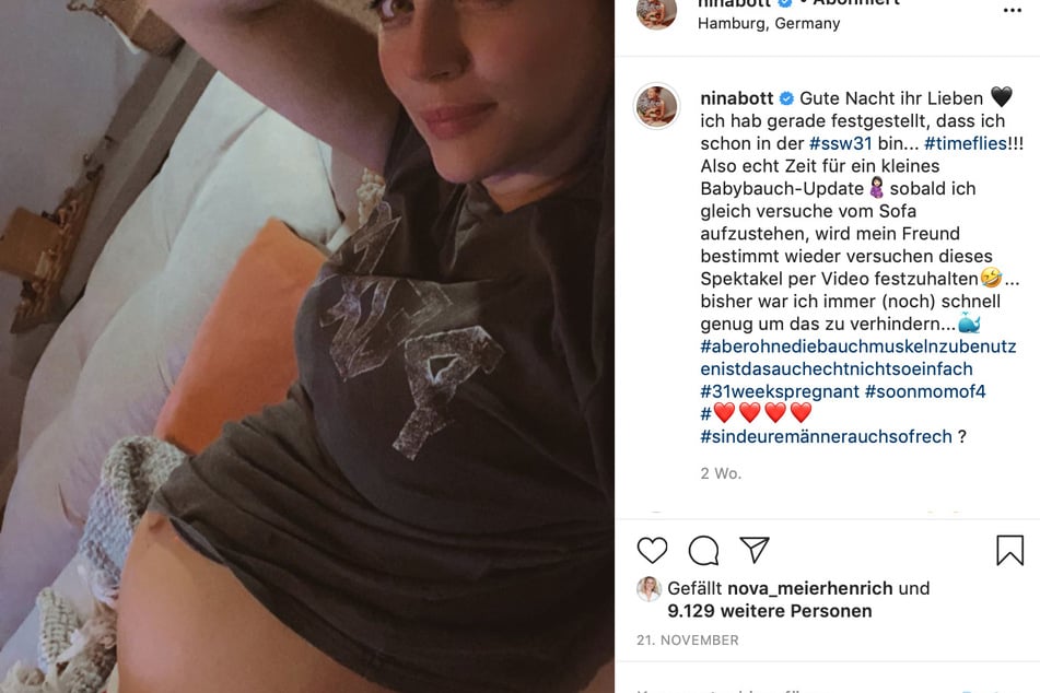 Nina Bott (42) zeigt auf Instagram ihre Baby-Kugel.
