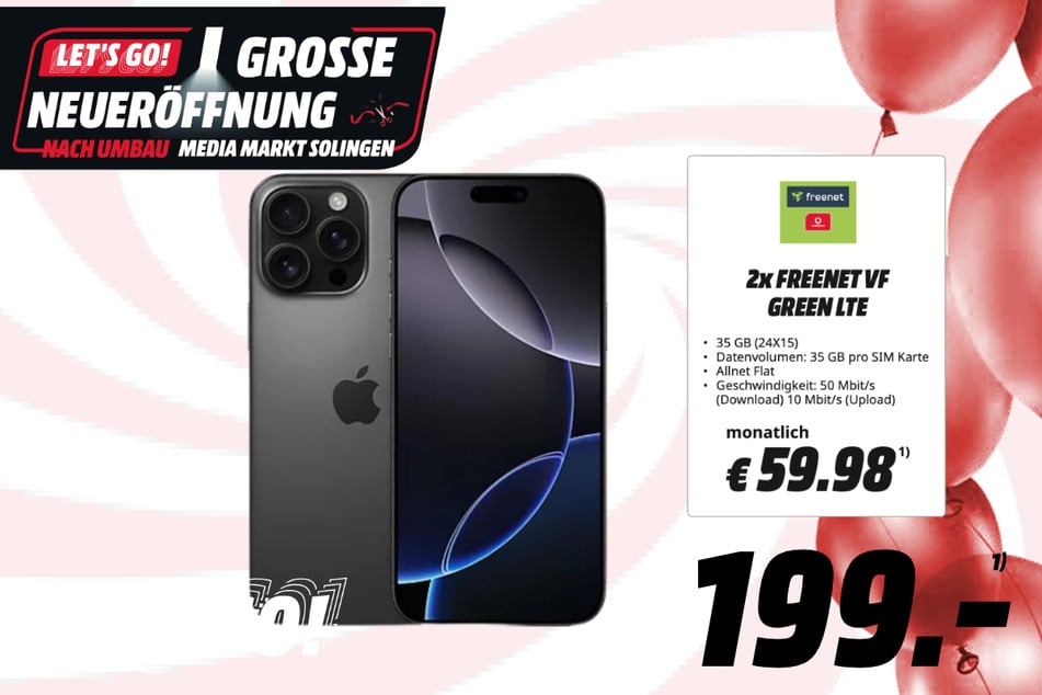 Apple iPhone 16 Pro Max für 199 Euro im Tarif.