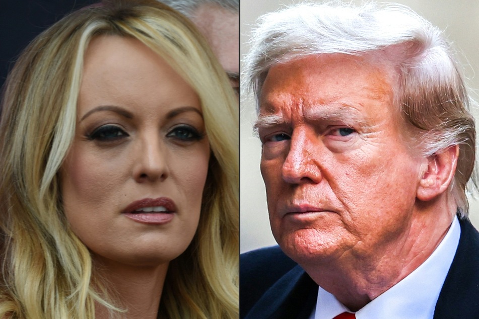 Stormy Daniels (l.) initially denied ever having an "affair" with Donald Trump (r.) or receiving hush money from him. She has since recanted this statement.