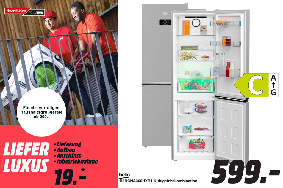Beko-Kühlgefrierkombination B5RCNA366HXB1
für 599 Euro.