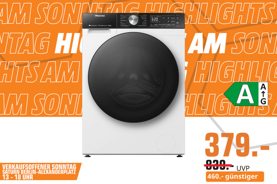Hisense-Waschmaschine WF5S1045BW für 379 statt 839 Euro.