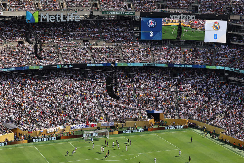 Trump's appearance at the MetLife stadium in New Jersey, where Paris Saint-Germain face Chelsea, is very much a trial run for the World Cup final, which will take place in the same stadium next year.