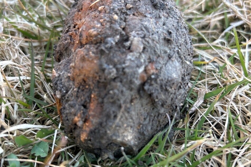 Ein Mann fischte diese Handgranate aus einem Teich.