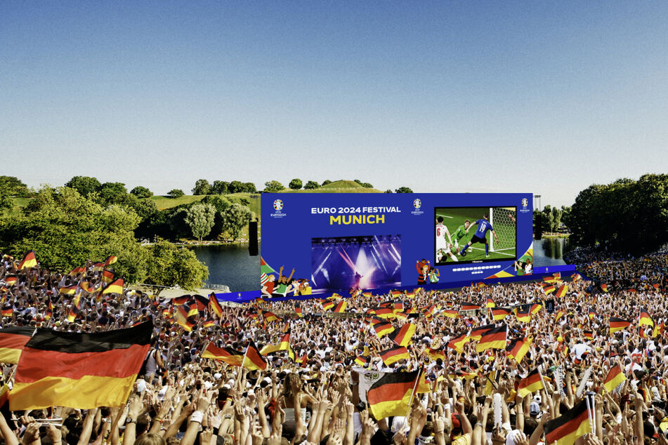 Der Münchner Olympiapark verwandelt sich während der EM zum Treffpunkt für Fans. (Visualisierung)