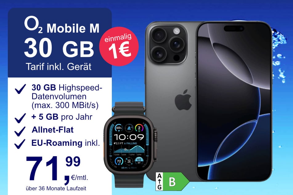 Das iPhone 16 Pro Max + Watch Ultra 2 im o2 Mobile M für einmalig 1 Euro.