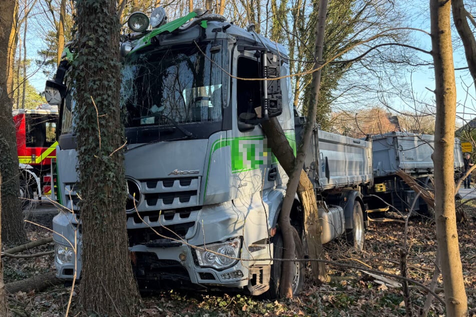 Der Lastwagen krachte frontal gegen einen Baum, nachdem er zuvor von der Straße abgekommen war.