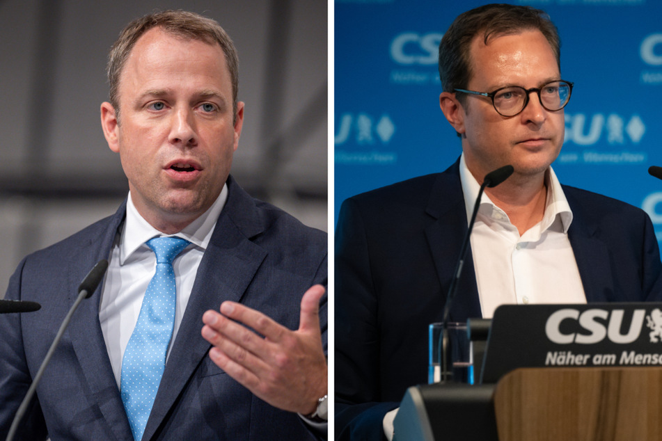 CDU-Generalsekretär Mario Czaja (47, l.) und CSU-Generalsekretär Martin Huber (45) fordern den Fall der Maskenpflicht im Fernverkehr.