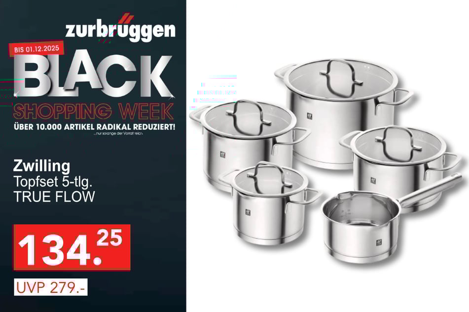 Das Zwilling Topfset 5-tlg. für 134,25 statt 279 Euro.