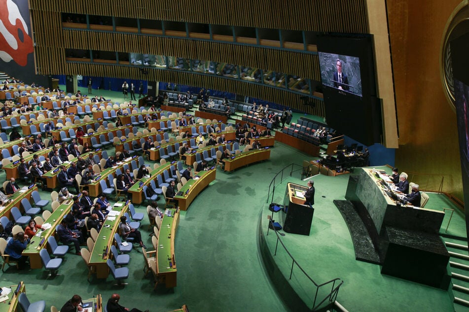 Blinken speaks during the 2022 Review Conference of the Parties to the Treaty on the Non-Proliferation of Nuclear Weapons.