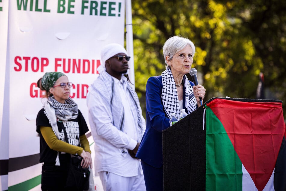 Green Party presidential nominee Dr. Jill Stein speaks during a pro-Palestine rally on the sidelines of the 2024 Democratic National Convention in Chicago, Illinois.