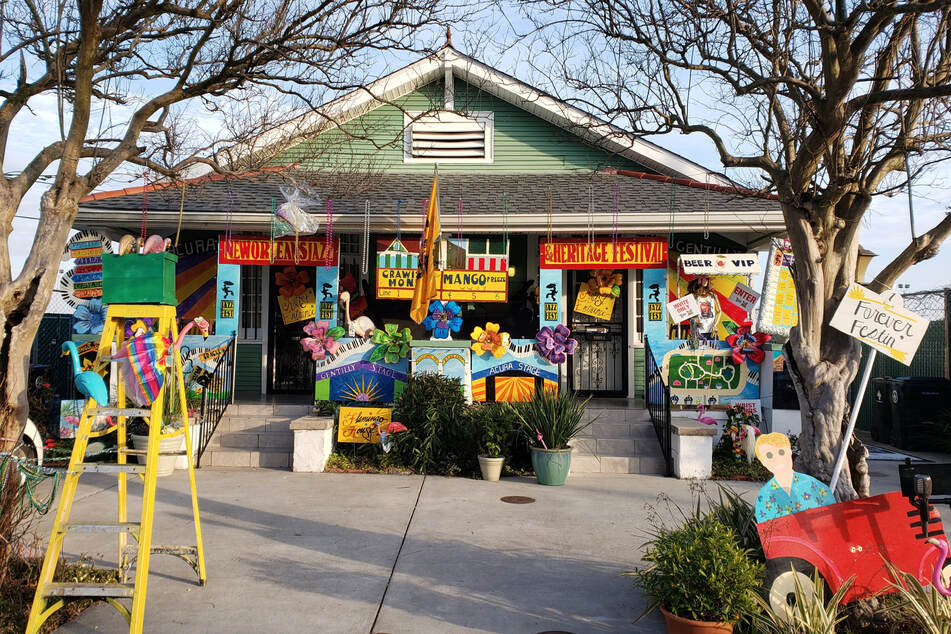 New Orleans locals turned their houses into flamboyant floats in celebration of Mardi Gras.