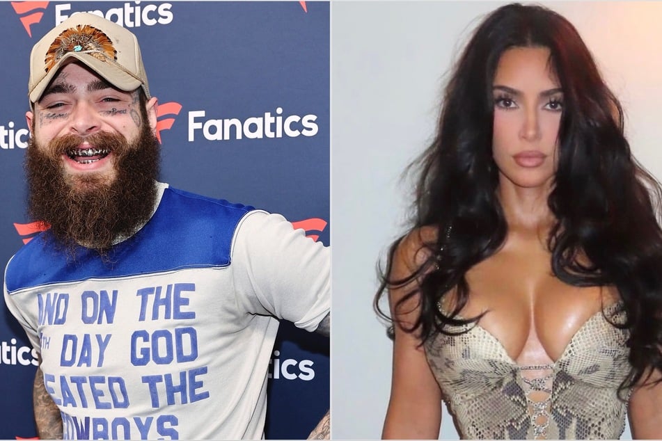 Kim Kardashian could have a crush on Post Malone (l.) after the pair teamed up for a SKIMS Mens campaign.