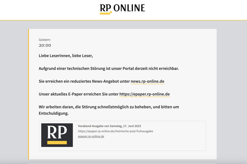 Die "Rheinische Post" ist derzeit nur eingeschränkt nutzbar. Lediglich das E-Paper können sich Leser herunterladen.