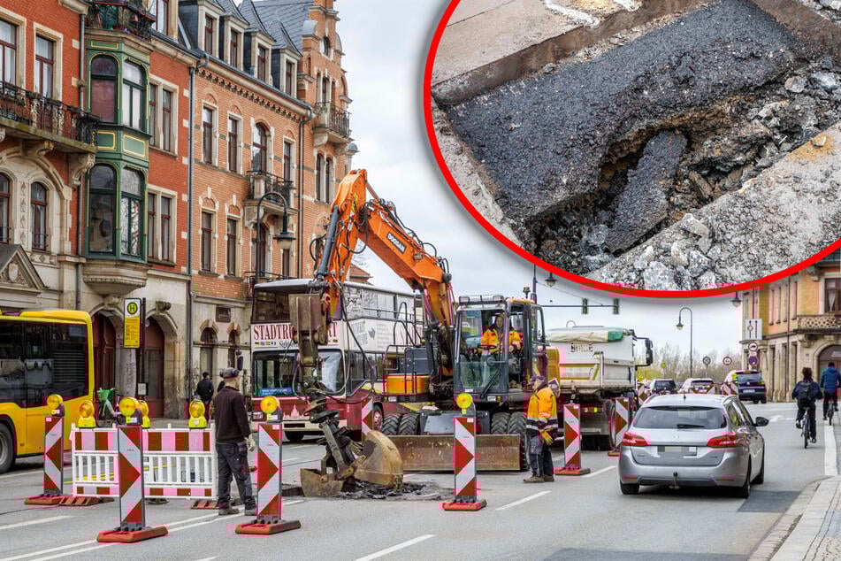 Dresden: Kanalbruch unterm Körnerplatz! Straße eingesackt