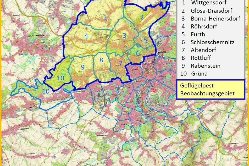 Die Allgemeinverfügung gilt für Teile im Norden und Westen von Chemnitz.