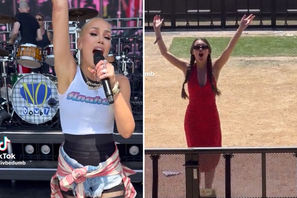 Olivia Rodrigo (r.) enlisted the help of Gwen Stefani for her latest TikTok video, which was filmed at Coachella.