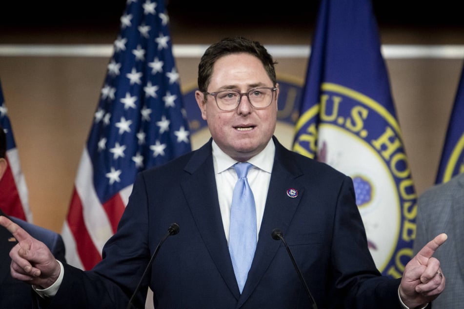 Representative Mike Flood speaks at a press conference at the US Capitol in Washington DC on January 10, 2024.