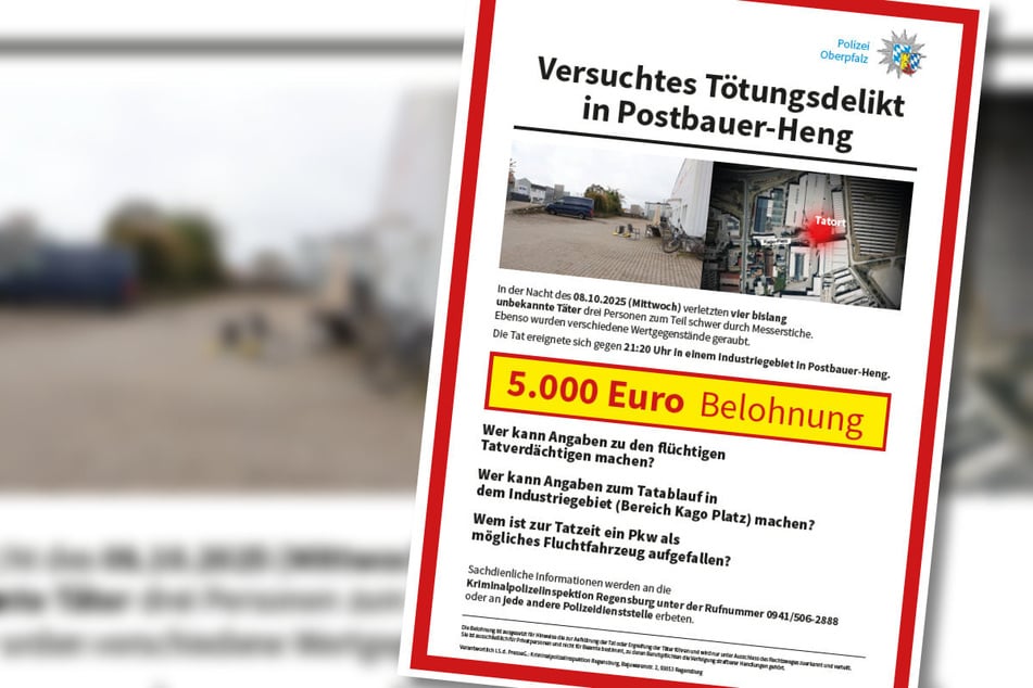 Die Kripo Regensburg sucht nach dem Messerangriff in Postbauer-Heng mit einem Fahndungsplakat nach den Tätern.