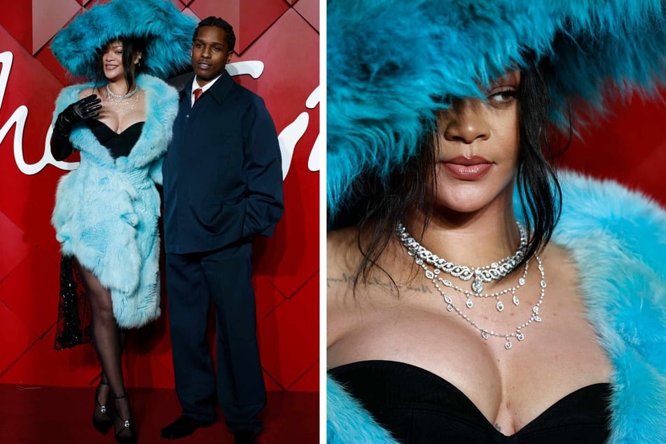 Rihanna left no crumbs in a glam cookie monster-esque look while out on a red-carpet date night with A$AP Rocky at the Fashion Awards.