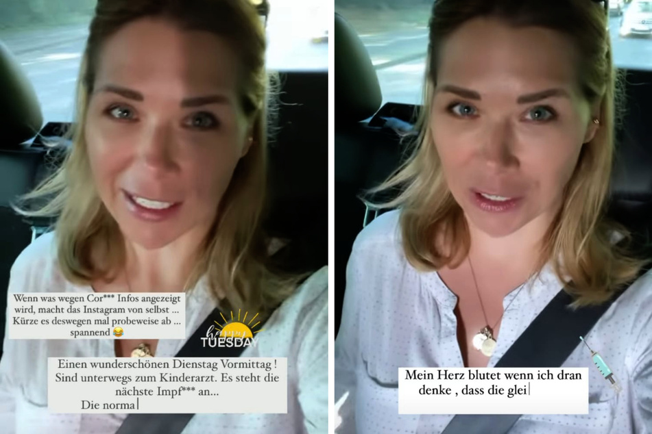 Tanja Szewczenko (44) meldet sich aus dem Auto bei ihren Instagram-Followern. (Fotomontage)