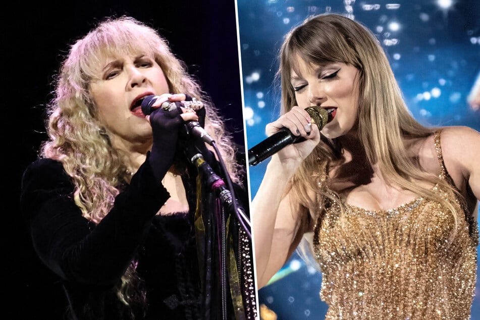 Taylor Swift (r.) paid homage to Stevie Nicks as the music legend attended The Eras Tour in Dublin on Sunday.