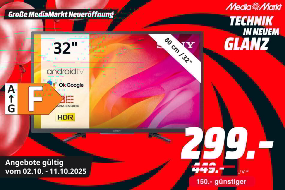 32-Zoll Sony-Fernseher KD-32W800 P1 für 299 statt 449 Euro.