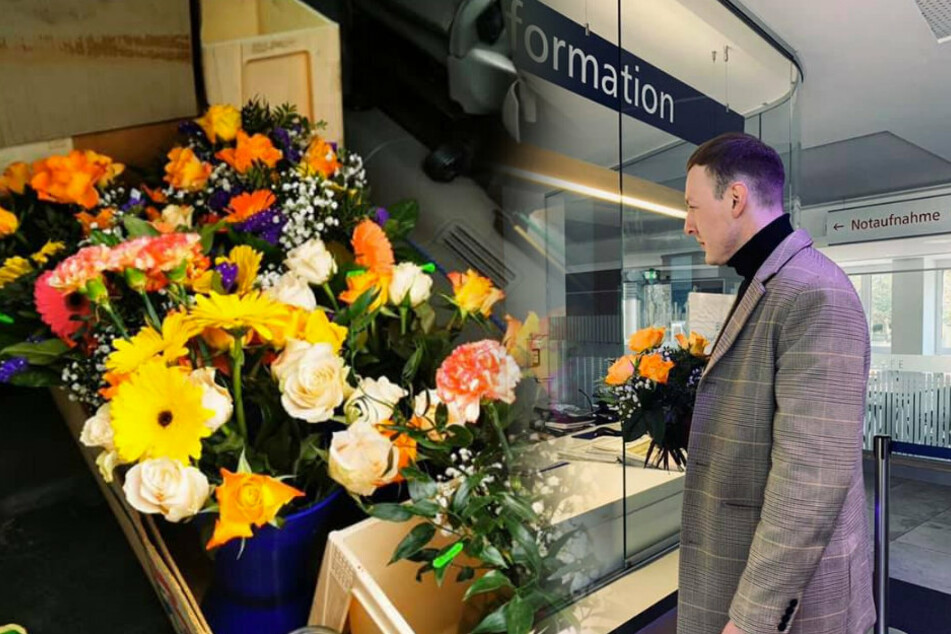 Mit Blumen bewaffnet: Stadträte der AfD Hoyerswerda zogen am Samstag voller Dankbarkeit durch ihre Stadt.