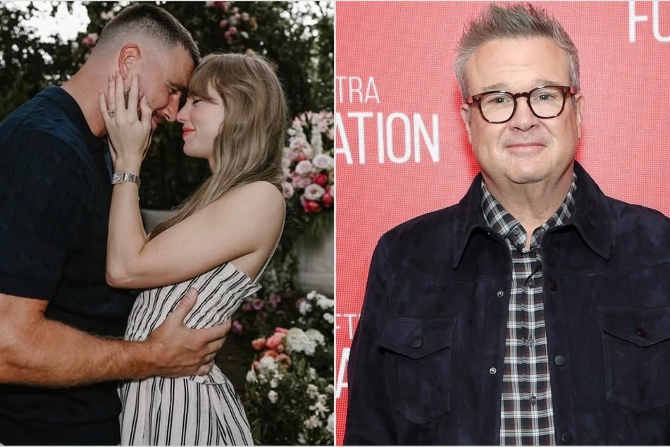 Eric Stonestreet (r) gave some insight into Taylor Swift and Travis Kelce's (l) July 3 wedding and the great lengths the couple went to make their guests feel normal at the ceremony.