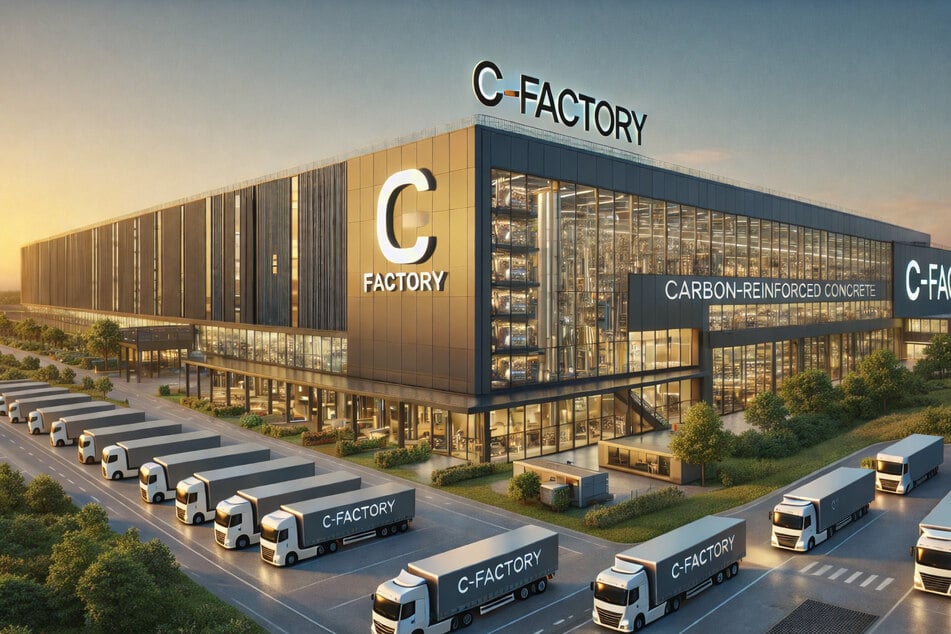 Vision der Carbonbeton-Fabrik ("C-Factory"), die bis 2029 in Leipzig gebaut werden soll.