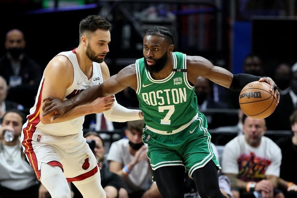 Jaylen Brown during the first quarter in Game Seven of the 2022 NBA Eastern Conference Finals against the Miami Heat.