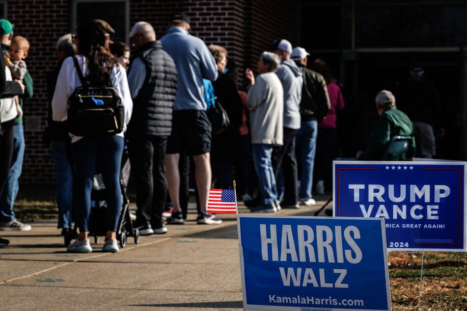 Voters line up to cast their ballots at a voting location at the Farmersville Elementary School on Election Day in Easton, Pennsylvania on Tuesday.