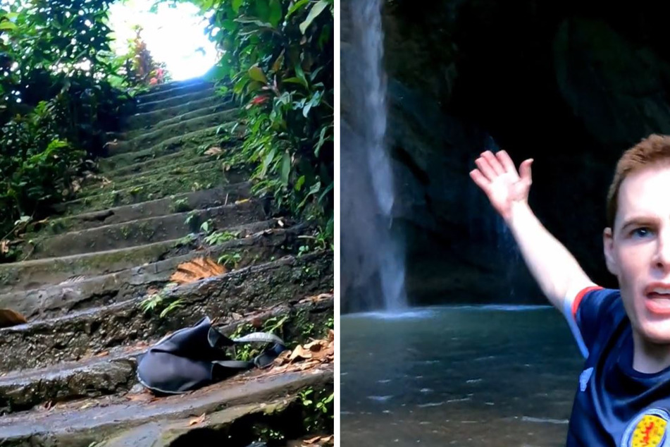 Reiseblogger Dale Philip staunt am Pengempu Wasserfall nicht schlecht.
