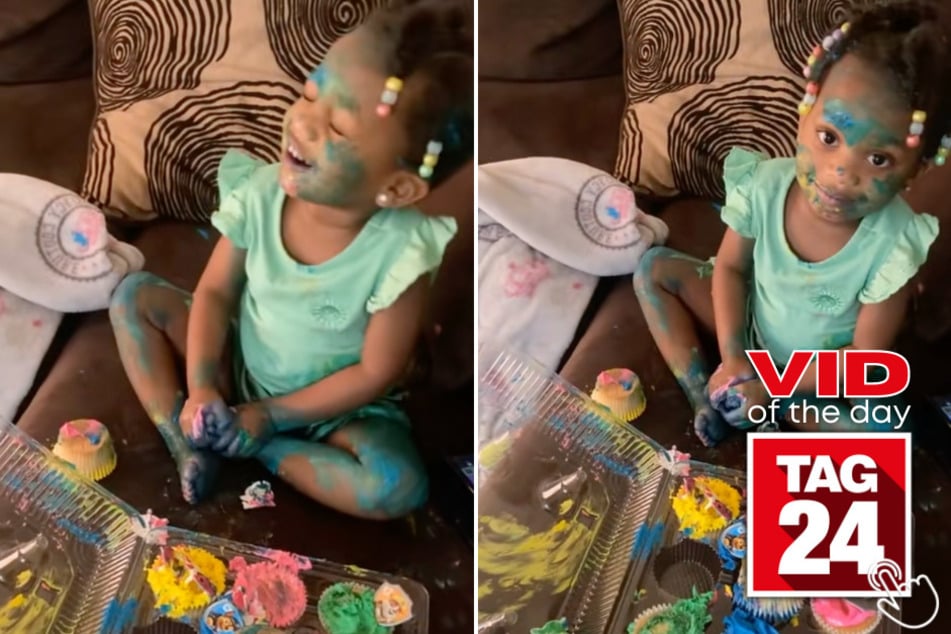 This 3-year-old got caught covered head to toe in icing with a tray of destroyed cupcakes and had absolutely zero remorse!