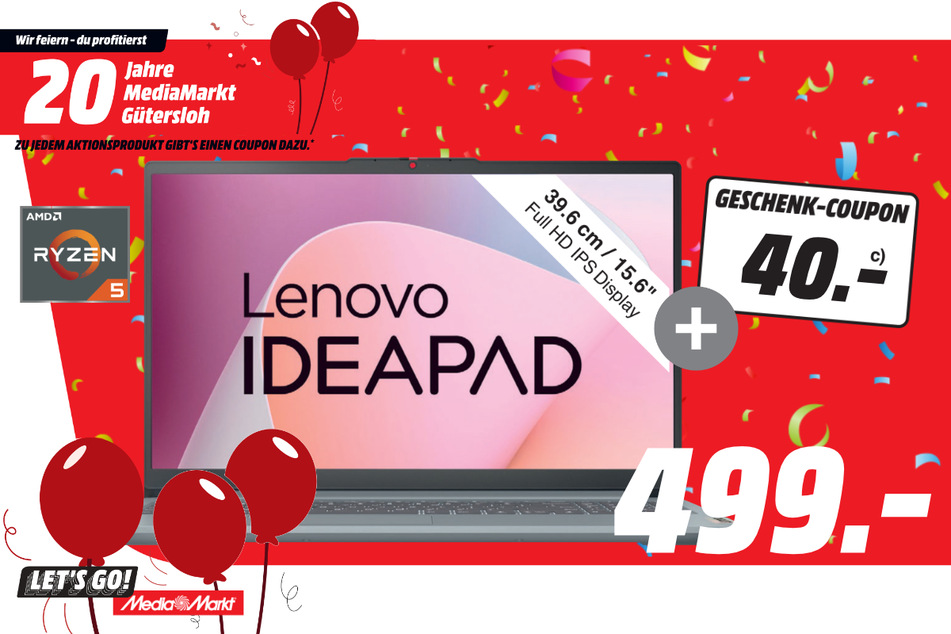Lenovo-Notebook für 499 Euro + 40-Euro-Coupon.
