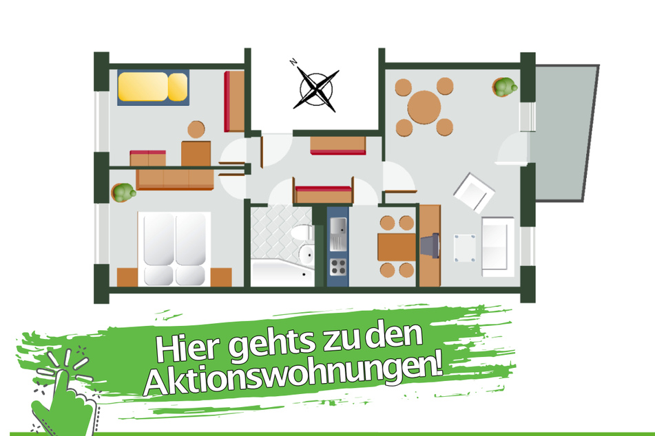 Mit nur einem Klick auf das Bild landet Ihr direkt bei den 3-Raumwohnungen.