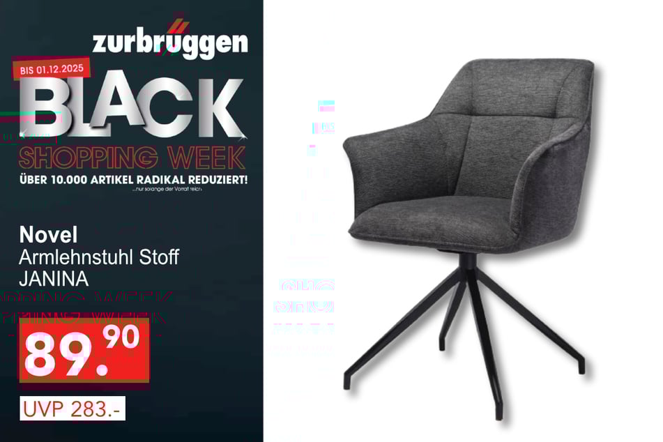 Der Novel Armlehnstuhl JANINA Stoff
für 89,90 statt 283 Euro.