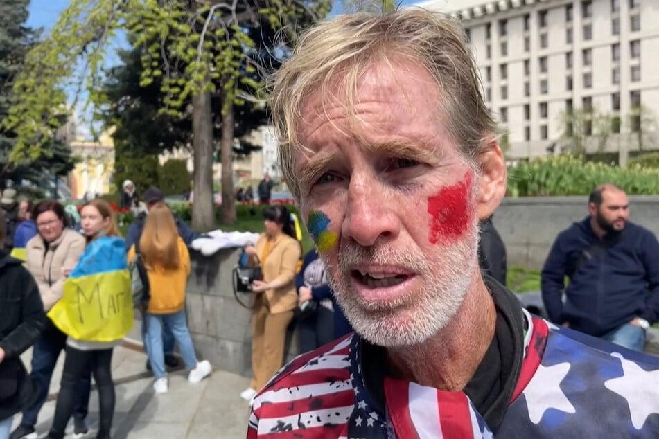 Ryan Wesley Routh speaking during an interview at a rally in Kyiv, Ukraine on April 27, 2022.